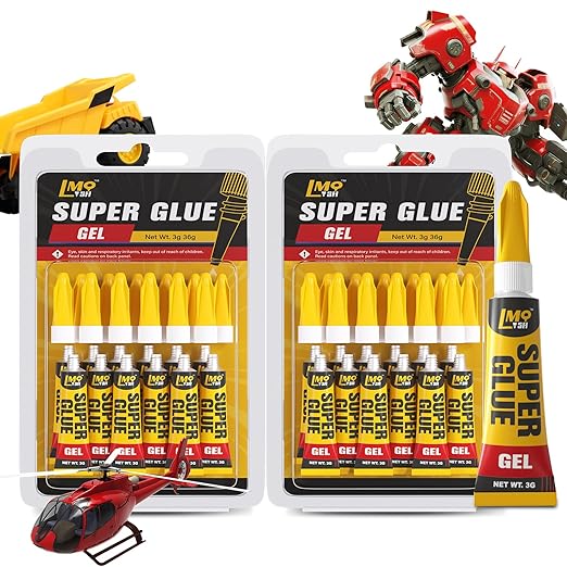 Super Glue Gel Clear, 24×3g All Purpose Strong Bond Single Use Heavy Duty CA Glue, Instant Cyanoacrylate Adhesive Multipack for Plastic Ceramic Glass Jewelry Metal Fletching Wood Porcelain Aquarium