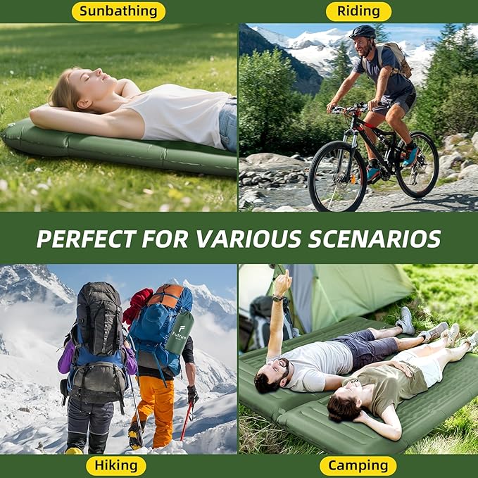 Sleeping Pad for Camping, 32.68 Inch Extra Wide Camping Mat with Pillow, Inflatable Sleeping Pads with Built-in Foot Pump, Air Mattress Extra Thick 5.11 Inch for Backpacking, Hiking, Tent (Army Green)