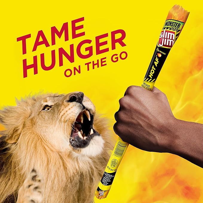 Slim Jim Monster Smoked Meat Sticks, Hot AF Flavor, High Protein, 1.94 oz. (18 Count)