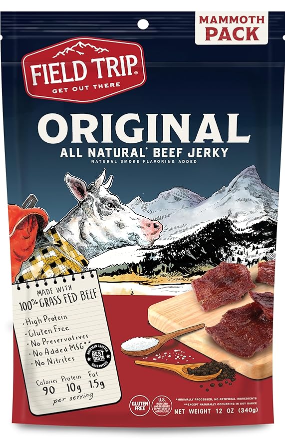 Field Trip Beef Jerky, Gluten Free Jerky, Low Carb, Healthy High Protein Snacks with No Nitrates, Made with All Natural Ingredients, Original, 12oz Bulk Bag
