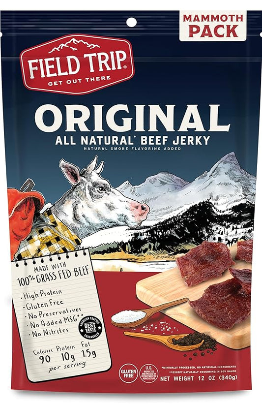 Field Trip Beef Jerky, Gluten Free Jerky, Low Carb, Healthy High Protein Snacks with No Nitrates, Made with All Natural Ingredients, Original, 12oz Bulk Bag