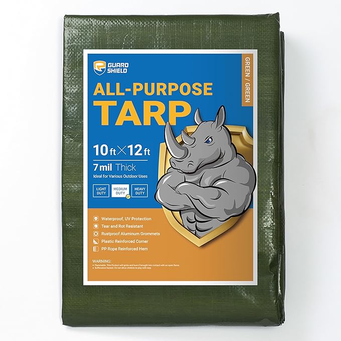 GUARD SHIELD Green Tarp Waterproof 10x12 Feet Medium Duty All Purpose Poly Tarps Cover 7mil