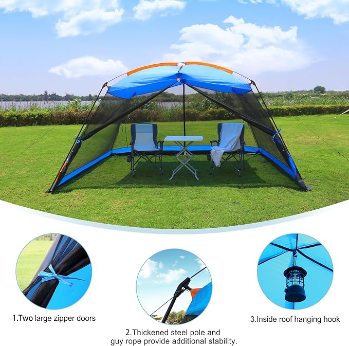 Hyper Venture Screen House 13x9 FT 4 Mesh Walls Canopy Tent Camping Gazebo Shelter for 6-8 People Outdoor Party Activities, Blue