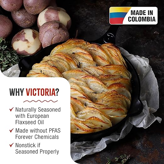 Victoria 10-Inch Cast Iron Skillet, Pre-Seasoned Cast-Iron Frying Pan with Long Handle, Made in Colombia