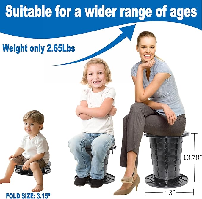 ALEVMOOM XXL Portable Toilet - 19.7" H Taller Wider Collapsible Foldable Camping Toilet with Lid, Strap, Bag - Adjustable for Camping, Hiking, Travel and Car
