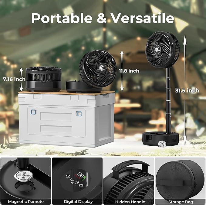 40000mAh Battery Operated Camping Fan - 106Hrs Rechargeable Oscillating Table Fan with Light & Timer, 9 Speeds Portable Travel Fan for Cruise RV Trip, Hurricane Power Outage (10" with Case)