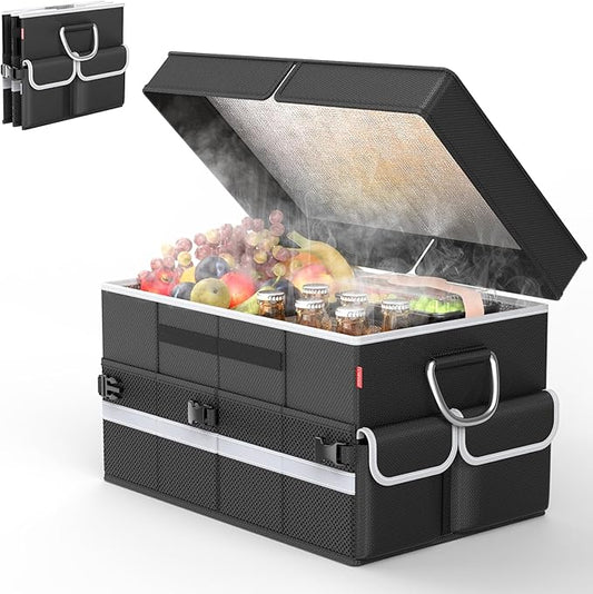 Cooler Bag – Soft Travel Cooler Holds 45 Cans, Stays Cold for 8H & Warm for 6H – Portable Car Trunk Organizer for Camping, Beach, Picnic