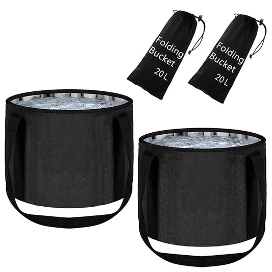 2 Pieces Foot Bath Basin 20L Collapsible Bucket, Portable Foot Soak Tub Feet Soaking Bucket for Outdoor Travel, Camping, Fishing(Black)