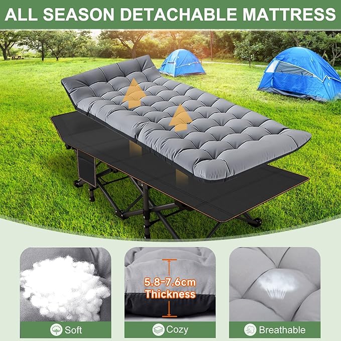 ABORON 2pack Folding Camping Cot for Adults, Portable 1200D Double Layer Oxford Sleeping Camp Cot, with Mattress, Carry Bag, Cot Bed for Tent Office, Support 500lbs