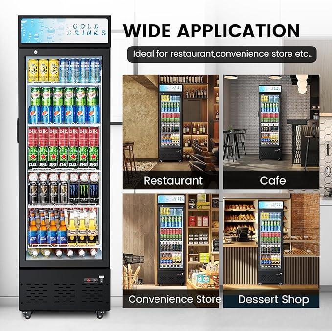 Glass Door Refrigerator Commercial Beverage Refrigerators with LED Light, 11 Cu.ft and 5 Shelves, Display Refrigerator for Cafe Restaurant Store Bar
