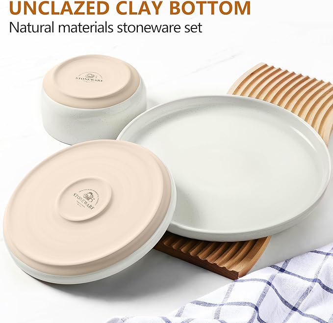 LIANYU Dinnerware Sets, 12 Piece Plates and Bowls Set for 4, Ceramic Dishware Dishes Set, Scratch Resistant Kitchen and Dining Stoneware Plates, Microwave & Dishwasher Safe, Snowy White
