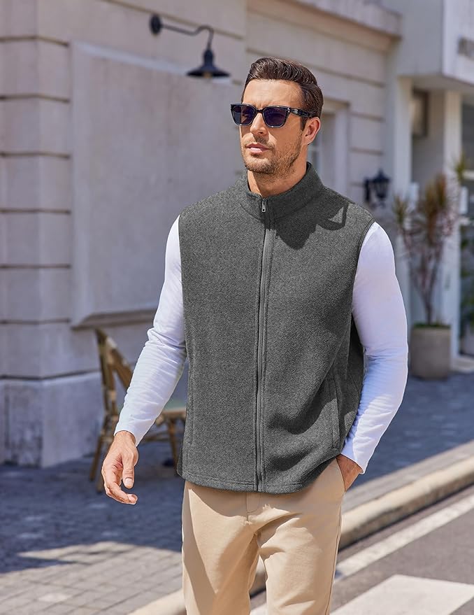 COOFANDY Mens Polar Fleece Vest Lightweight Sleeveless Jacket Warm Zip up Outerwear Vests with Zipper Pockets for Hiking