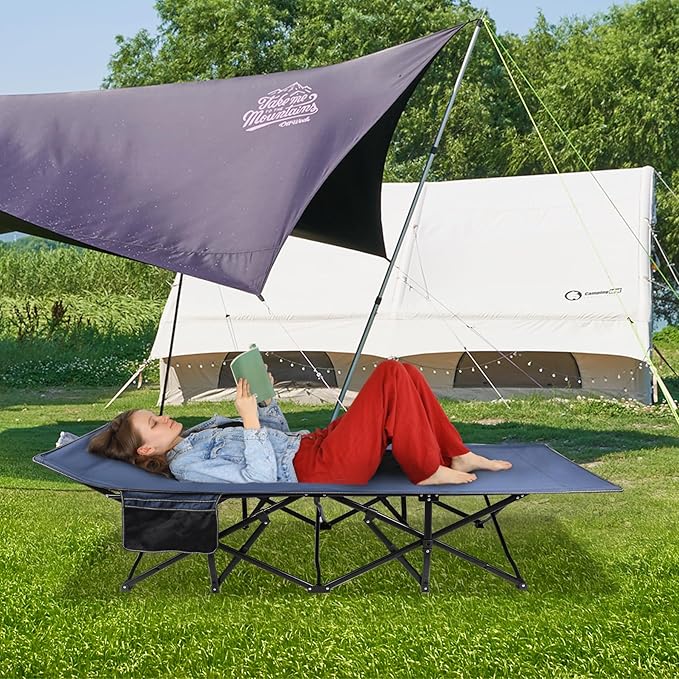 REDCAMP Oversized Heavy Duty Camping cots for Adults 500lbs, Extra Wide Tall Portable Sleeping Cots, XL Cots for Outdoor or Indoor Office, Blue