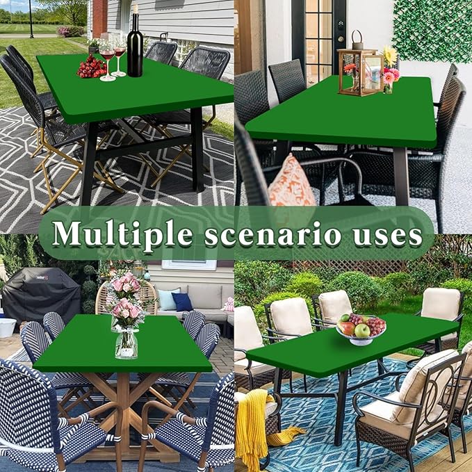 10 Pack Picnic Fitted Table Cover for 8 Foot Tablecloth for Rectangle Tables Waterproof Stretch Washable Folding Indoor and Outdoor Spandex Table Cloth for Camping Banquet Parties (Green,30" x 96")