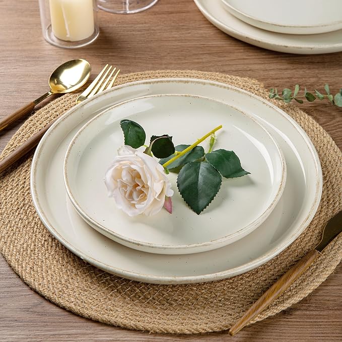 AmorArc 24 Pieces Ceramic Dinnerware Sets for 8, Handpainted Stoneware Plates and Bowls Set with Rustic Terracotta Underside, Scratch Resistant Dishes Set, Dishwasher & Microwave Safe