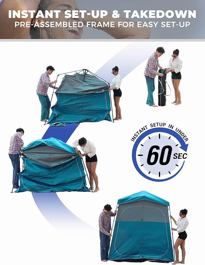 KingCamp Instant Shower Tent, Portable Superior Stable Privacy Shelter, 2 Large Rooms Outdoor Toilet Tent with Floor for Beach, Camping & Hiking, Setup in Under 60s