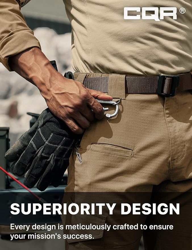 CQR Men's Flex Ripstop Tactical Pants, Water Resistant Stretch Cargo Pants, Lightweight EDC Hiking Work Pants