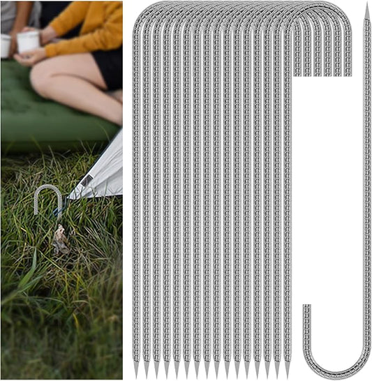 10 Pieces 12 Inch Long 1/4In Diameter Heavy Duty J Hooks,Heavy Duty Rebar Metal Fence Ground Garden Tent Stakes,Ground Spikes Anchors for Fencing,Outdoor Chicken Wire Trellis Stakes,Anti-Rust Silver