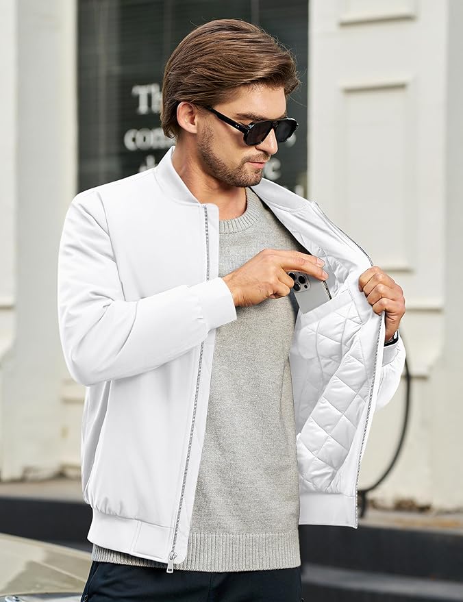 Cotrasen Mens Bomber Jacket Fall Winter Warm Windbreaker Casual Full Zip Padded Coats with Pockets