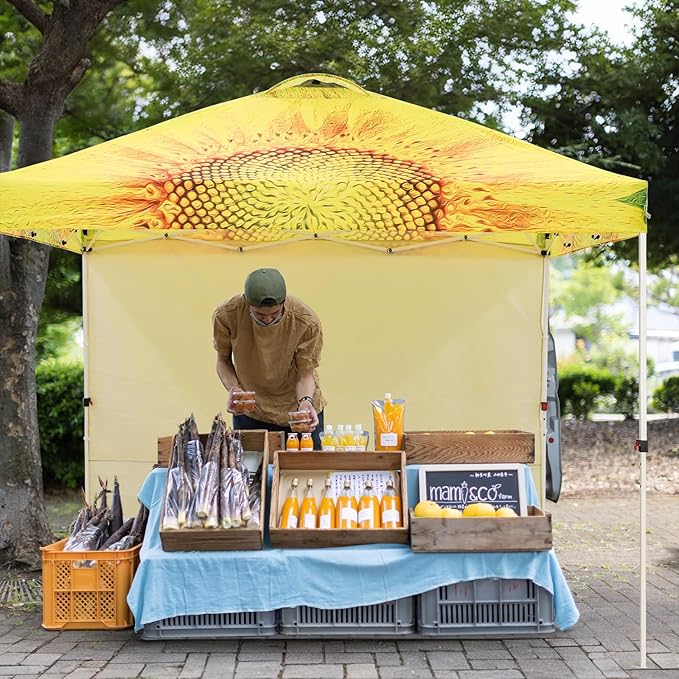 EAGLE PEAK Pop Up Canopy Tent with 1 Sidewall, Easy Setup Event Tent, Outdoor Sun Shade, Wheeled Carry Bag, Stakes and Guy Ropes, Instant Canopy 10x10, Sunflower