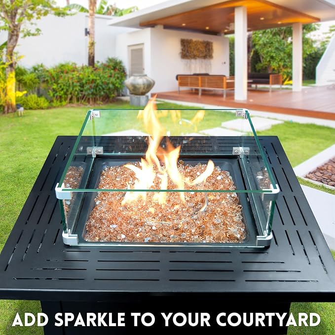 10 Pounds Fire Glass 1/4 Inch High Reflective Tempered Firepit Glass Rocks for Fireplace, Fire Pit Table, Fire Bowl and Landscaping (Champagne)
