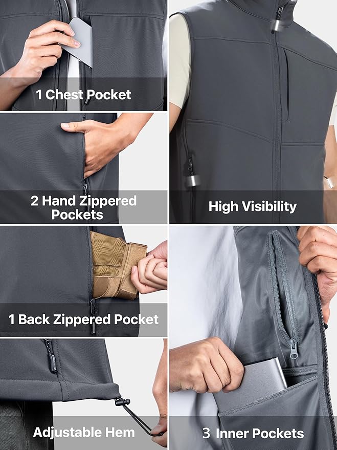 FREE SOLDIER Men's Lightweight Golf Vest Outerwear Windproof Sleeveless Softshell Jacket Running Vest