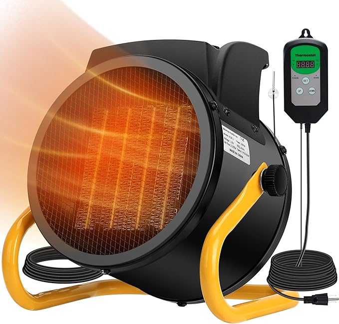 Greenhouse Heater with Thermostat, 1500W, Auto Temperature Control Kit with Digital Display, Fast Heating, Overheat Protection, for Grow Tent, Greenhouse, Flower Room, Patio, Winter Plants, YW