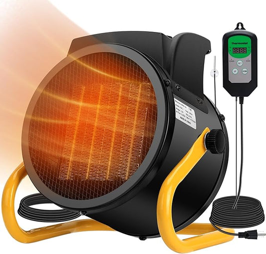 Greenhouse Heater with Thermostat, 1500W, Auto Temperature Control Kit with Digital Display, Fast Heating, Overheat Protection, for Grow Tent, Greenhouse, Flower Room, Patio, Winter Plants, YW