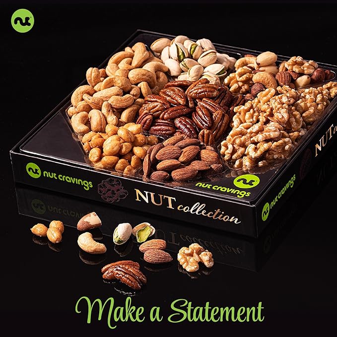 NUT CRAVINGS - Diwali Sweets Hamper Nut Collection Gift Basket in Elegant Box (7 Assortments) Food Arrangement, Healthy Snack Care Package, Food Assortments