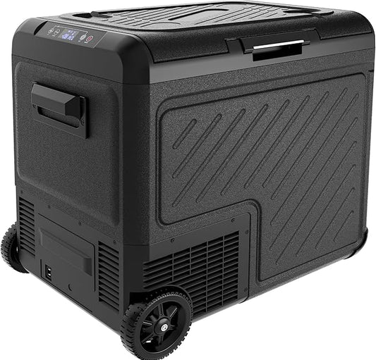 EUHOMY 12 Volt Refrigerator, 59QT Dual Zone Car Refrigerator, Electric Cooler 12/24V DC & 100-240V AC, Car Fridge -4℉~68℉, Portable Freezer with Wheels for Camping, Truck, Travel