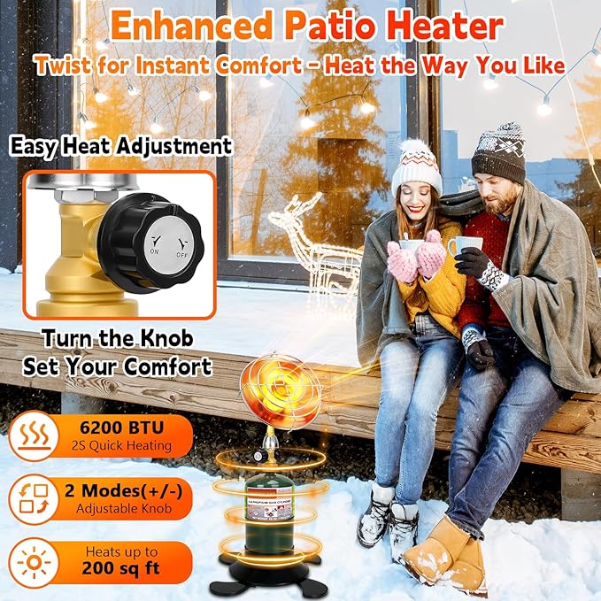Portable Heater with Windproof USB lighter, Outdoor Space Propane Heater with Foldable Base Control Valve, Cordless Gas Tank Patio Heaters for Garage Camping Tent Hunting Fishing (Fuel Not Included)
