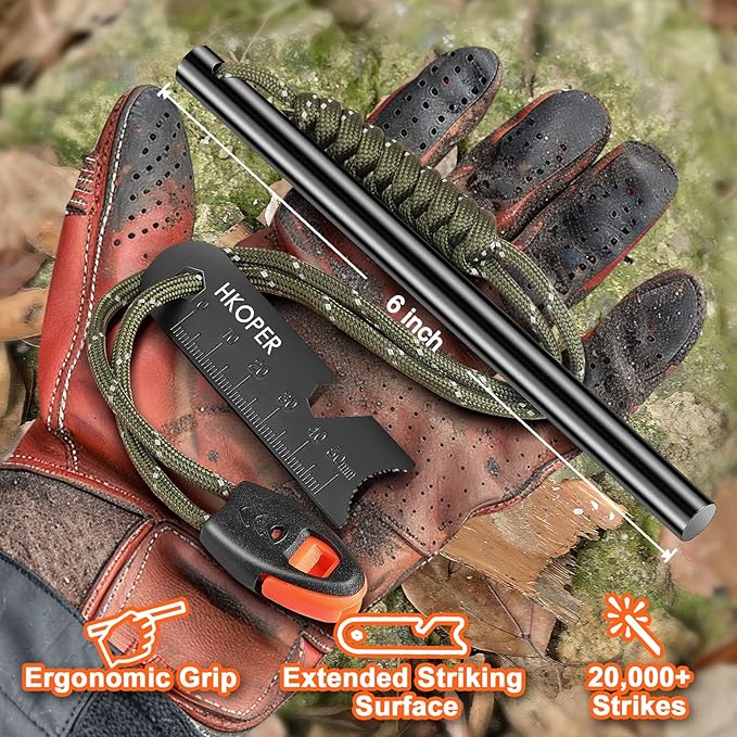 Ferro Rod Fire Starter, 6 Inch X 3/8 Inch Fire Starter Survival Tool, Flint and Steel for Camping and Hiking, Flint Fire Starter, Magnesium Fire Starter