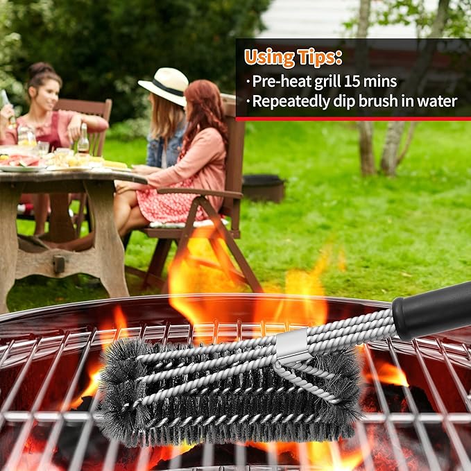 NEXCOVER Grill Brush - 18'' Safe Wire BBQ Brush for Outdoor Grill, 3 in 1 Efficient Stainless Steel Grilling Cleaner, BBQ Accessories for All Grates
