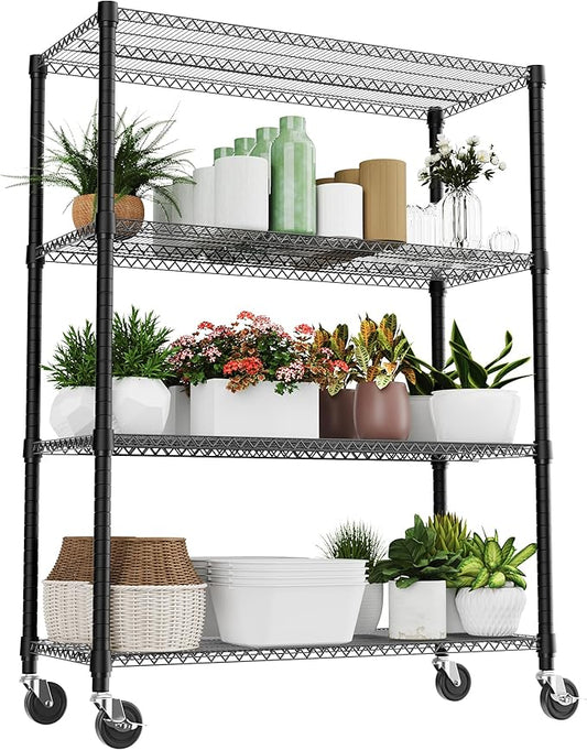 4 Tiers Shelf 2640 lbs Steel Storage Shelving Utility Shelving Unit Steel Organizer Wire Rack for Home,Kitchen,Office,Garage Black 23.6" D x 53.1" W x 73.6" H