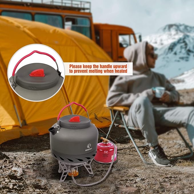 REDCAMP 1.4L Outdoor Camping Kettle with Heat Exchanger, Aluminum Camp Tea Kettle with Carrying Bag, Compact Lightweight Coffee Pot