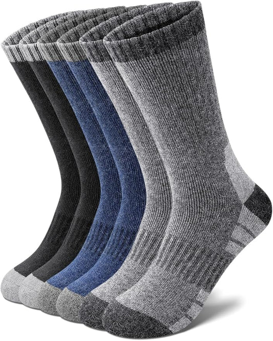 Senker Fashion Merino Wool Hiking Socks for Men, Warm Crew Socks W/Cushion Moisture Wicking for Trekking Work Outdoor