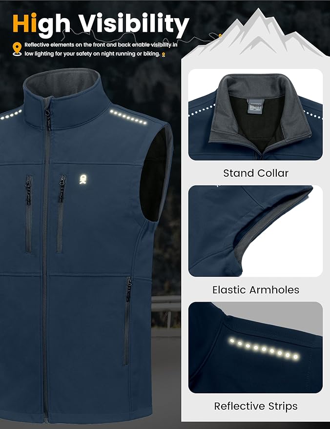 Little Donkey Andy Men's Golf Vest Warm Fleece Lining Hiking Vests Zip Up Sleeveless Outerwear Jacket