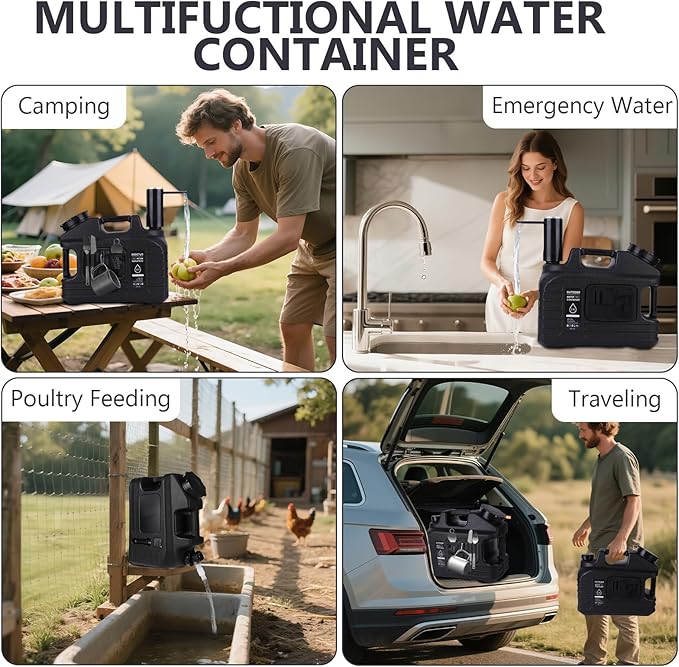 ASIEIT Portable 3.5 Gallon Water Jug with Automatic Touch Control Water Pump, Camping Water Container with Spigot, Type-C Rechargeable, Water Storage for Hiking, Camping, Emergency water storage