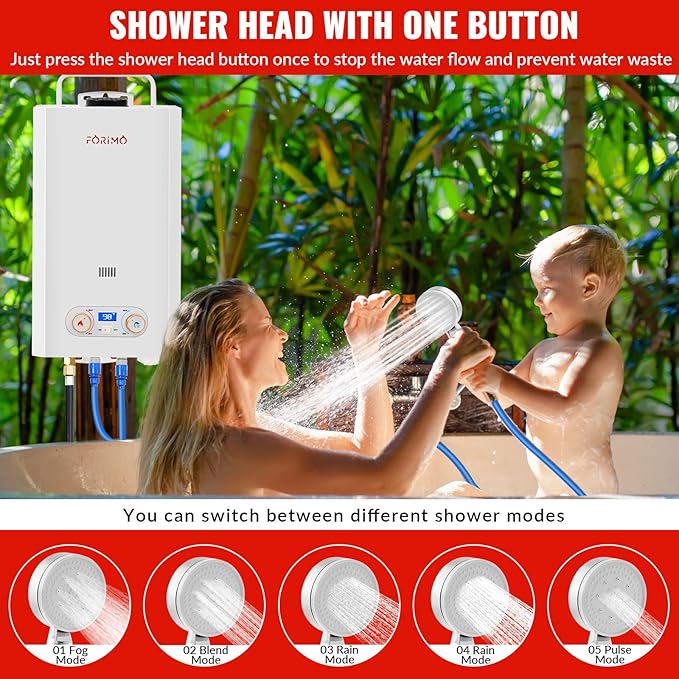 Tankless Water Heater Propane,2.11GPM 8L Outdoor Portable Water Heater,with 2 GPM Water Pump, with Digital Display Multi-Protection for Camping Trips Boat Cabins