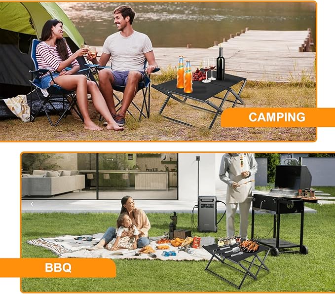 Folding Camping Table with Carry Bag, Portable Beach Tables for Sand Foldable, 3-Tier Storage Shelf Racks for Travel, Fishing, Picnic, Festivals, Outdoor Activities and Home