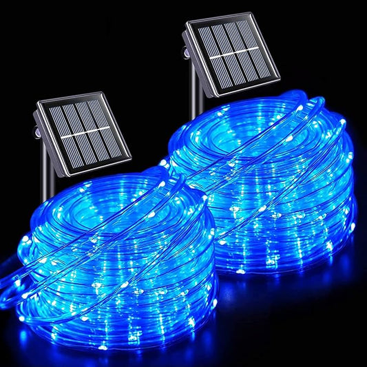 JMEXSUSS 2 * 200 LED Blue Solar Rope Lights, 66ft IP 65 Waterproof Solar String Light Outdoor, 8 Modes Christmas Lights for Camp Trampoline Ladder Slide Tent