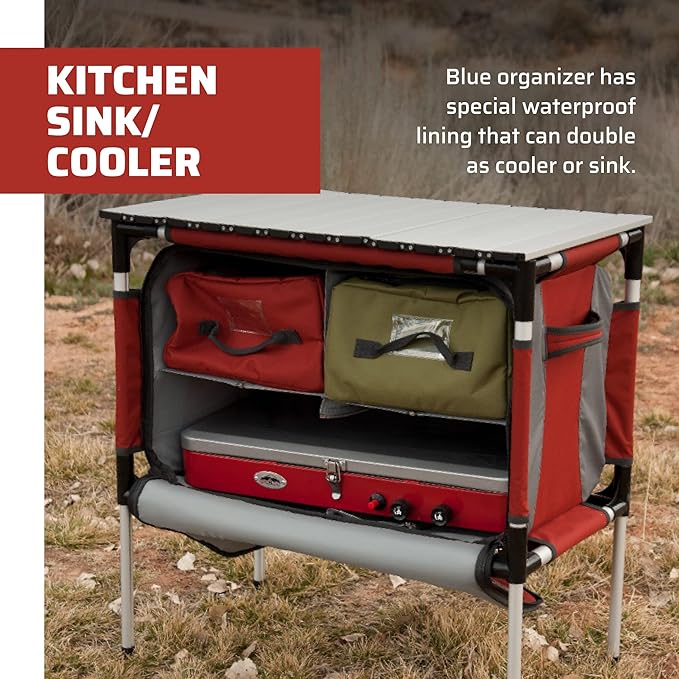 Camp Chef Sherpa Camp Table & Organizer, Table top 27" x 17", Table Height 28", Brick
