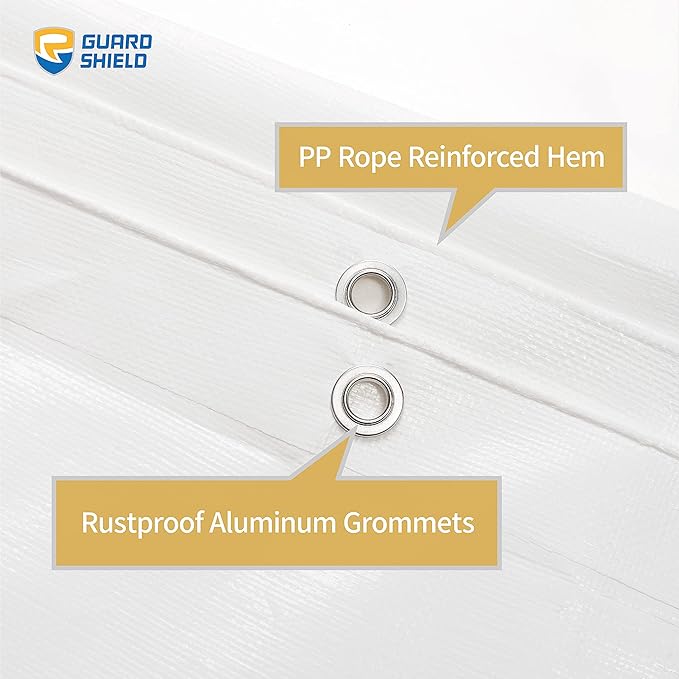 GUARD SHIELD Heavy Duty Tarp 10x20 Feet White Multi Purpose Thick Waterproof Poly Tarp Cover 10mil