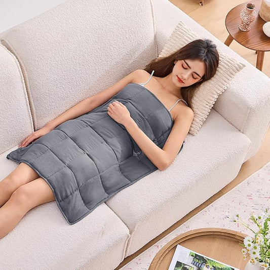 Weighted Lap Blanket for Adults 5lbs, 29"x33" Cooling Heavy Blanket, Portable Travel Weighted Blankets, Soft Small Blankets for Sleeping, Grey