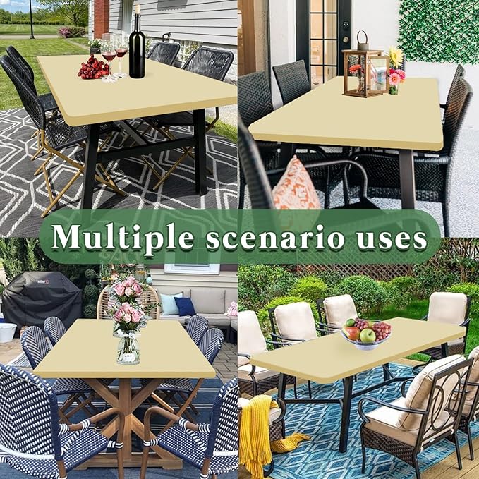 6 Foot Picnic Table Cover Fitted 10 Pack Elastic Outdoor Tablecloths for Rectangle Table Waterproof Stretch Washable Patio Folding Spandex Tablecloth for Camping Banquet Parties (Champagne,30" x 72")