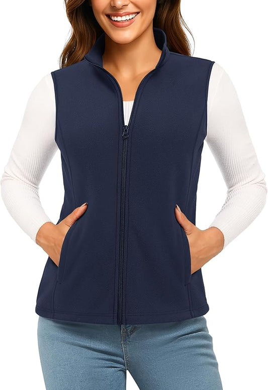 TACVASEN Women's Fleece Vest Lightweight Warm Vests Outerwear Sleeveless Zip Jacket Fall Winter Soft Vest with Pockets
