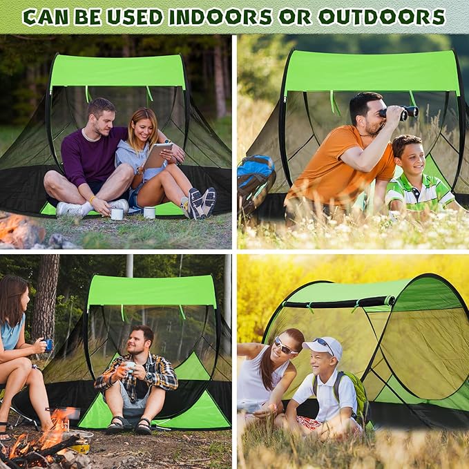 Pop up Mosquito Net Tent for Camping Instant Netting Screen Foldable Pop Tent with Ground Pin Waterproof Insect Bug Net for Outdoor Hiking Summer (86.6 x 59 x 45.3 in,Green,1 Pcs)