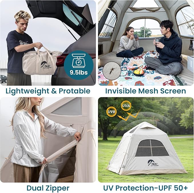 TAILI Inflatable Blow Up Tent for Camping with Hand Pump for 2/3/4/6 Person, Easy Setup Outdoor Inflatable Oxford Waterproof Air Tent House for Family Camping Adult