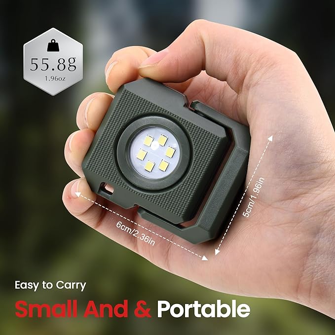 2 Pcs Mini Rechargeable LED Work Light, 550 Lumens Magnetic Flashlight Keychain Lights with Rotatable & Magnet Base Portable Mechanic Light for Car Repairing Outdoors Camping, Green