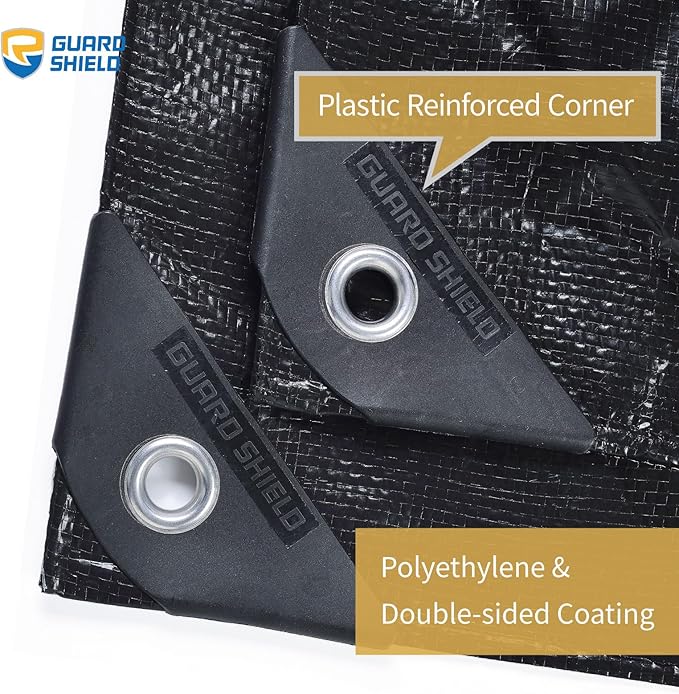 GUARD SHIELD Black Tarp 6x6 Feet Waterproof Tarps Lightweight Camping Tarp Outdoor Multi Purpose Poly Cover 6mil